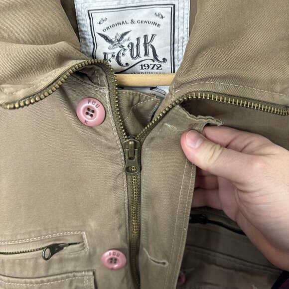 FCUK Men M Cargo Tac Jacket Coat Army Green Canvas Utility - Picture 7 of 11